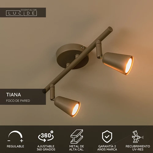Lucide TIANA - Foco de pared / Lámpara de pared - 2xGU10 - Taupe | Essential - USP